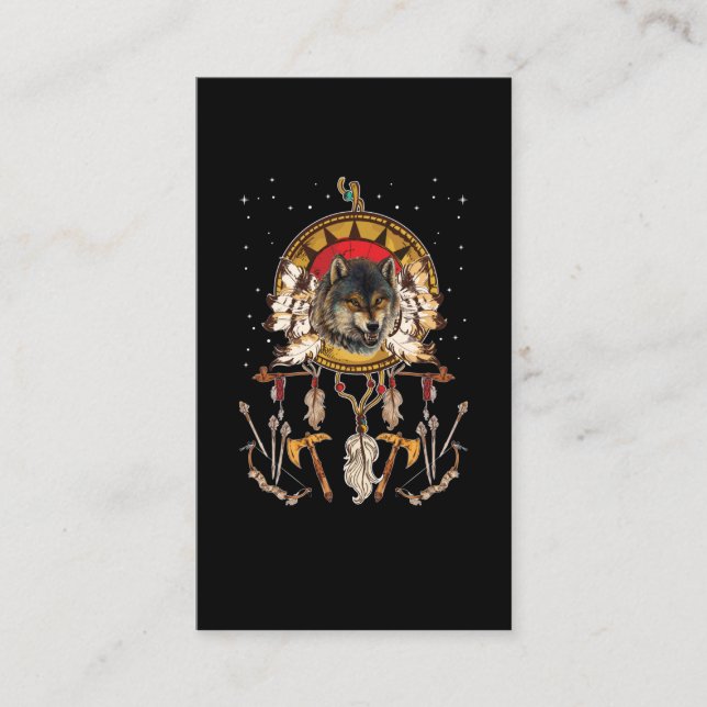 Wolf Dreamcatcher Native American Animal Business Card (Front)