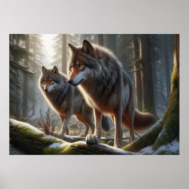 Wolf Duo in Forest 3D Look  | Stunning Nature Poster (Front)