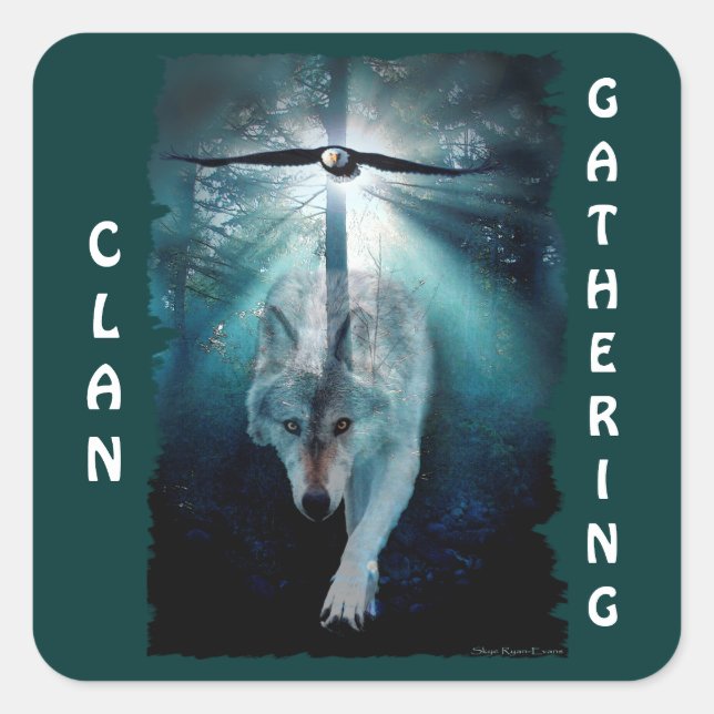 WOLF & EAGLE Clan Gathering First Nations Wildlife Square Sticker (Front)