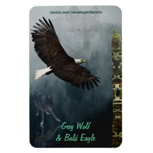 Wolf, Eagle Totem & Misty Forest Wildlife Magnet