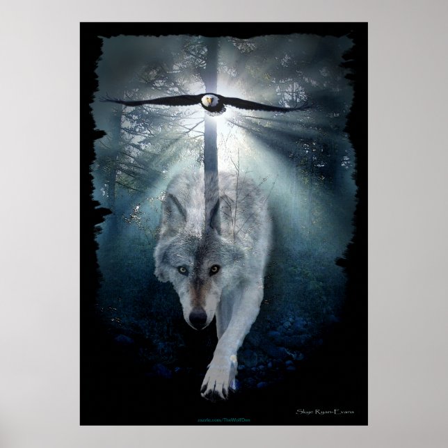Wolf & Eagle Wildlife Art Poster (Front)