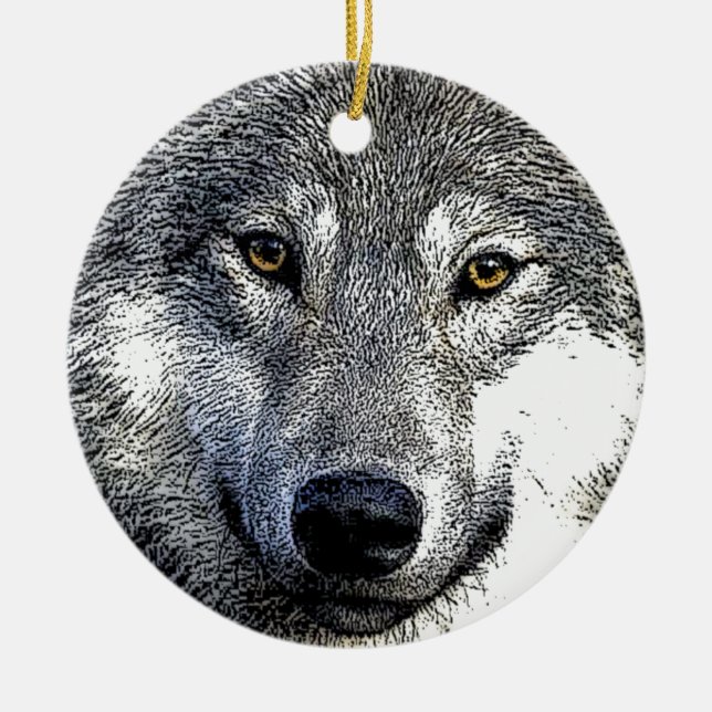 Wolf Eyes Artwork Ceramic Tree Decoration (Front)