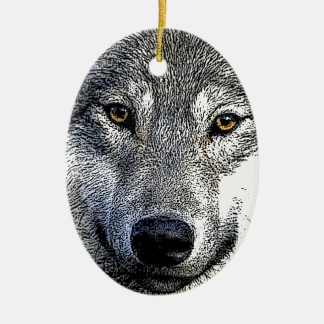 Wolf Eyes Artwork Ceramic Tree Decoration (Front)