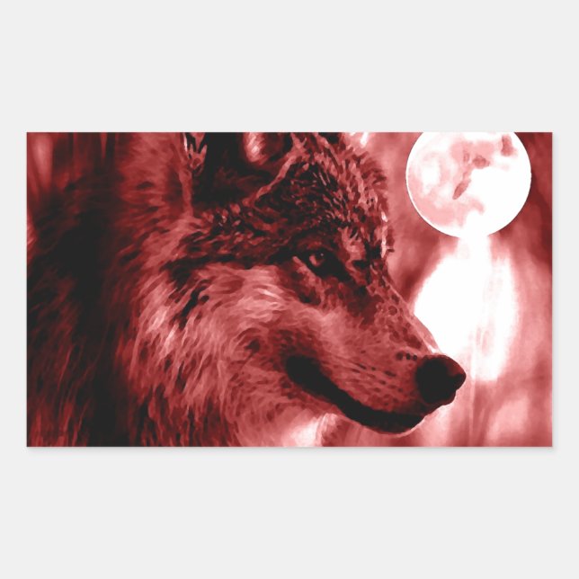 Wolf Eyes & Moon Rectangular Sticker (Front)
