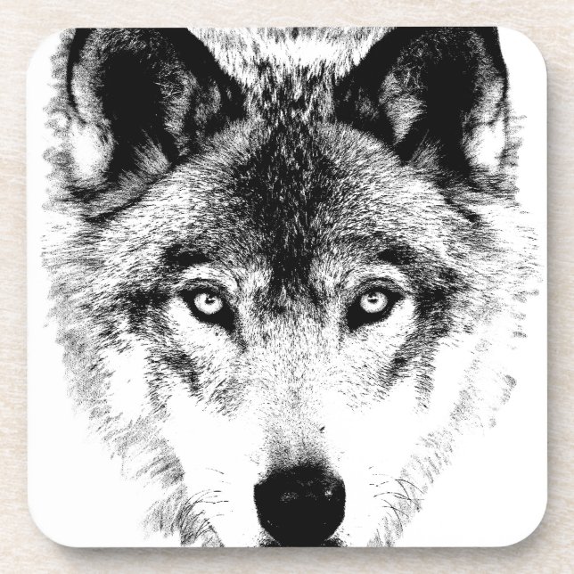 Wolf Face. Digital Wildlife Image. Coaster (Front)