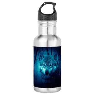 Wolf face in dark fantasy forest 532 ml water bottle