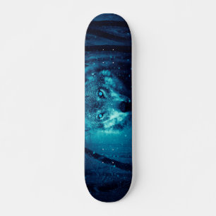 Wolf face in dark fantasy forest skateboard