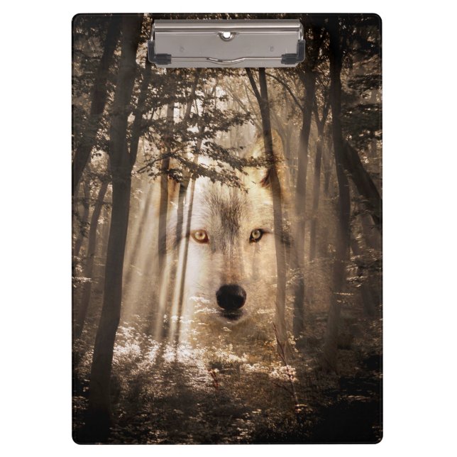 Wolf face in the woods clipboard (Front)