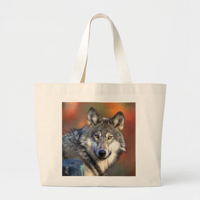 Wolf Face Photo Large Tote Bag (Front)