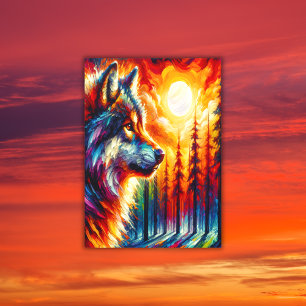 Wolf Face with Sun & Forest  