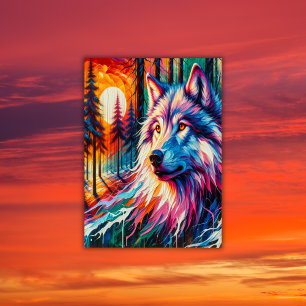 Wolf Face with Sun & Forest Poster