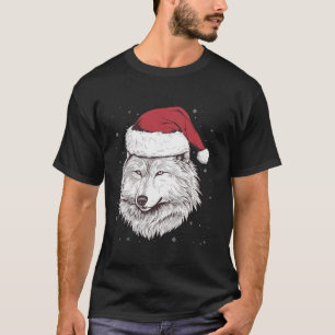 Wolf Face Wolves Santa Hat Wolf Christmas T-Shirt