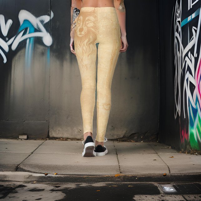 Wolf Face Yellow Orange Pastel Leggings (Creator Uploaded)