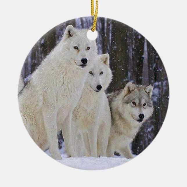 Wolf Family Ceramic Tree Decoration (Front)