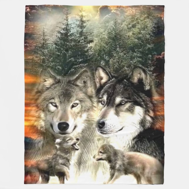 WOLF FAMILY FLEECE BLANKET (Front)