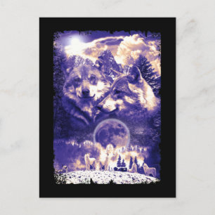 Wolf Family Howling Wolves Winter Mountains Postcard