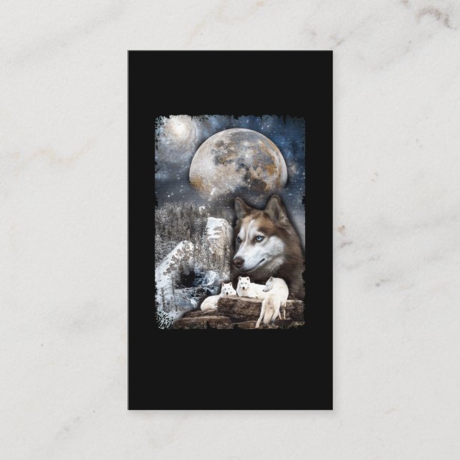 Wolf Family Moon Winter Mountain Wolves Business Card (Front)