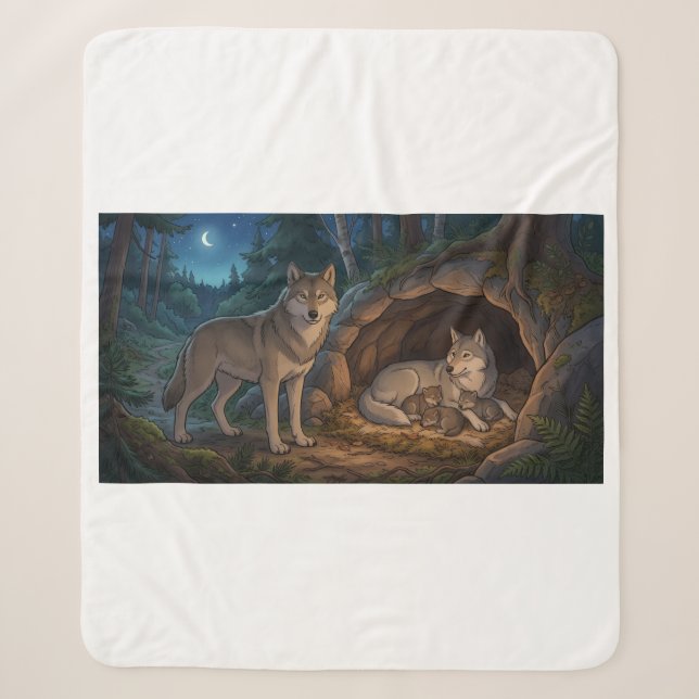 Wolf Family   Sherpa Blanket (Front)