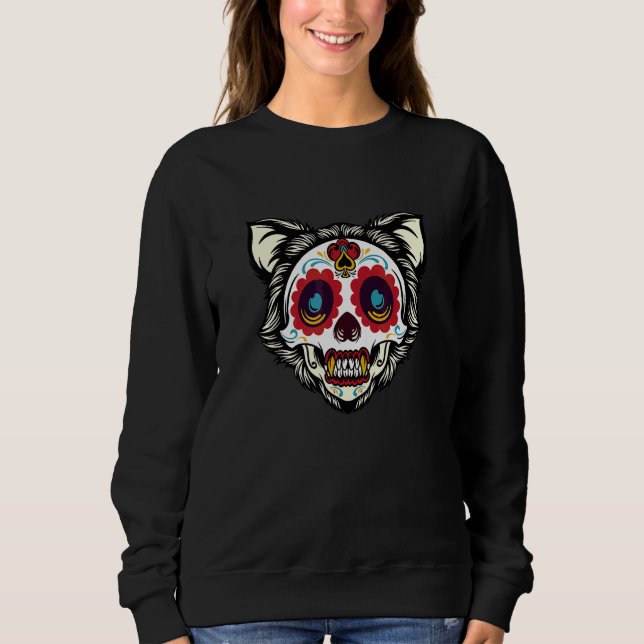 Wolf Fangs Sugar Skull Mexico Calavera Dia De Los  Sweatshirt (Front)