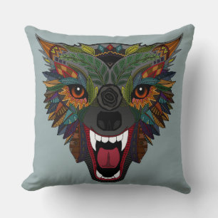 wolf fight flight silver cushion