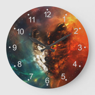Wolf fire and ice large clock