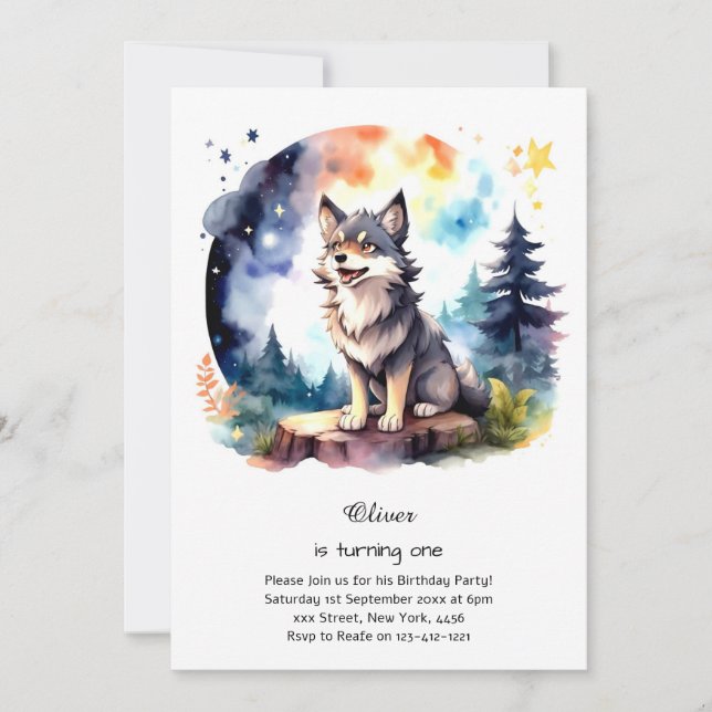 Wolf First Birthday Invitation (Front)