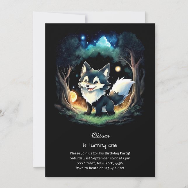 Wolf First Birthday Invitation (Front)