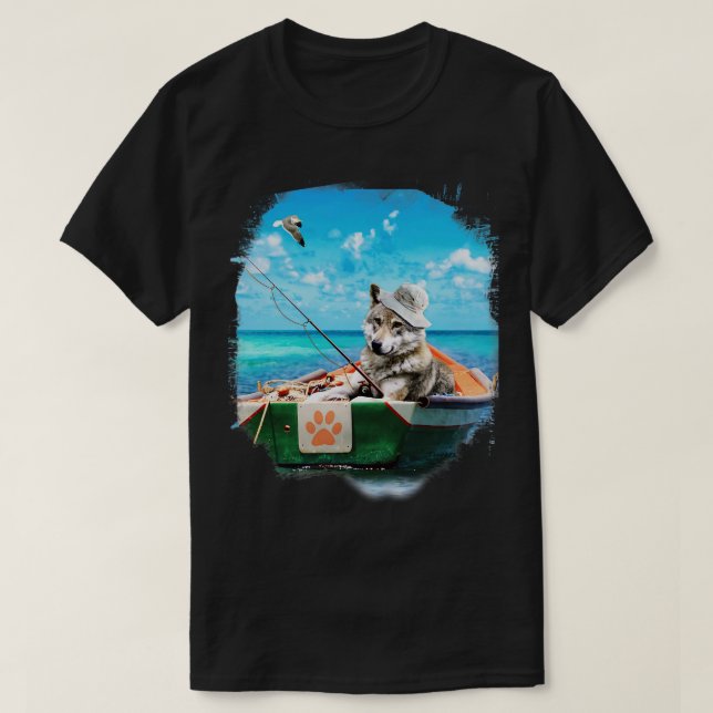 Wolf Fishing T-Shirt (Design Front)