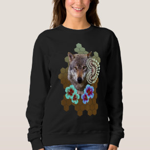 Wolf Floral Flower Alien Honeycomb Olive to Brown Sweatshirt