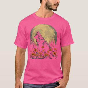 Wolf Floral Full Moon Wolves Flowers T-Shirt