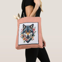 Wolf Floral Shoulder Tote