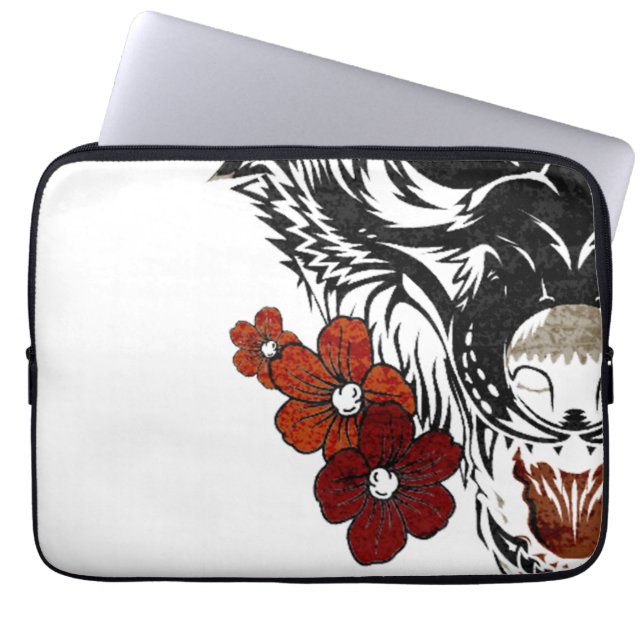 Wolf Flower Tatoo Vintage Laptop Sleeve (Front)