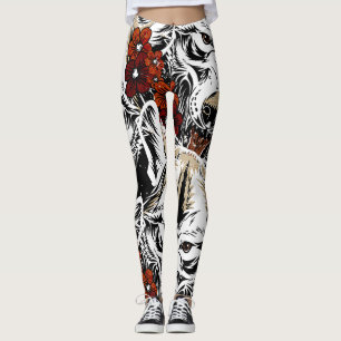 Wolf Flower Tatoo Vintage Pattern Leggings