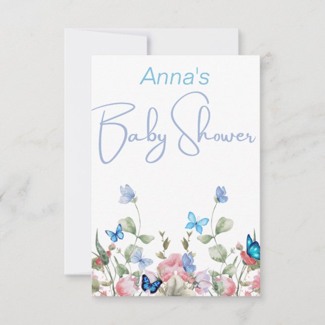 Wolf Flowers and blue butterflies Invitation (Front)