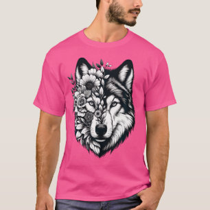 Wolf Flowers Wolf Floral Wolf Face T-Shirt