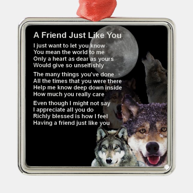 Wolf - Friend Poem Metal Tree Decoration (Front)