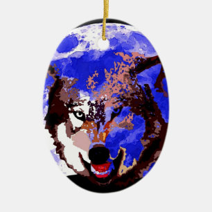 Wolf & Full Moon Ceramic Tree Decoration