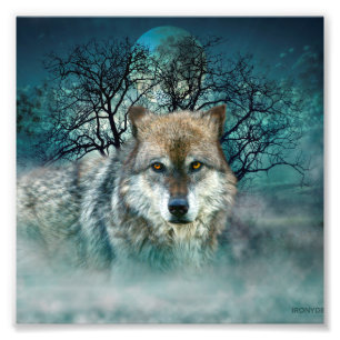 Wolf Full Moon in Fog Photo Print