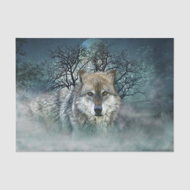 Wolf Full Moon in Fog Tissue Paper (Front)