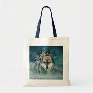 Wolf Full Moon in Fog Tote Bag