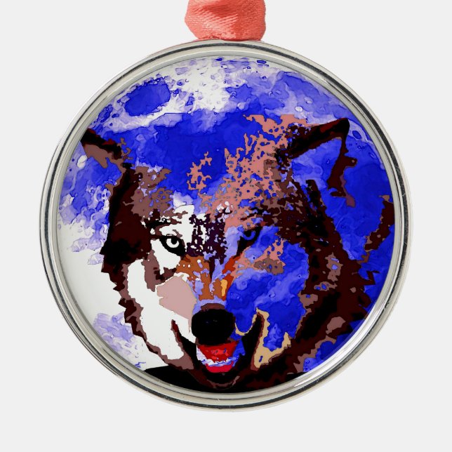 Wolf & Full Moon Metal Tree Decoration (Front)