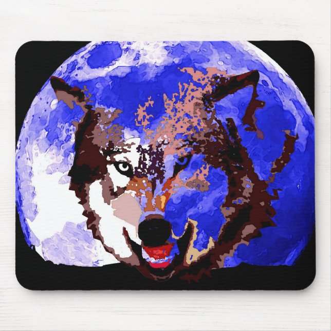 Wolf & Full Moon Mouse Pad (Front)
