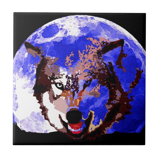Wolf & Full Moon Tile (Front)