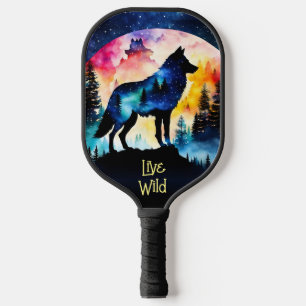 Wolf full moon watercolor trees pickleball paddle