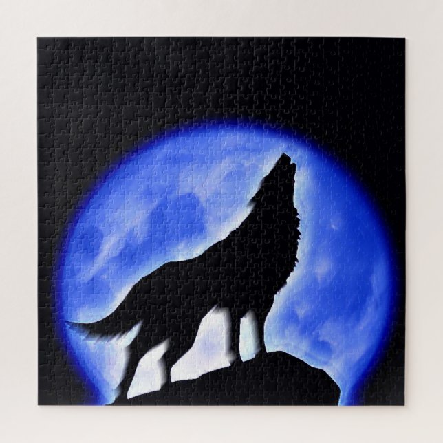 Wolf Fullmoon & Blue Night - Wild Animals Art Jigsaw Puzzle (Vertical)
