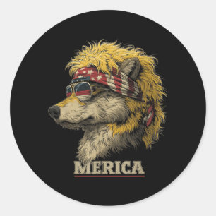 Wolf - Funny 4th of July American Flag Fathers Day Classic Round Sticker