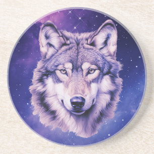 Wolf Galaxy Stars Cosmic Birthday Party  Coaster