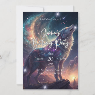 Wolf Galaxy Stars Cosmic Birthday Party  Invitation