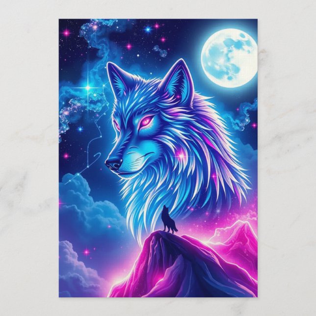 Wolf Galaxy Stars Cosmic Birthday Party Invitation (Front)