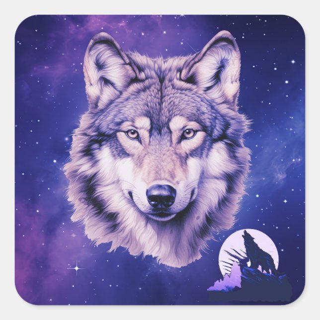 Wolf Galaxy Stars Cosmic Birthday Party  Square Sticker (Front)